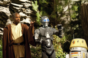 Master Kelleran Beq (Ahmed Best) with his Droid Companions AD-3 (Mary Holland) and LX-R5
