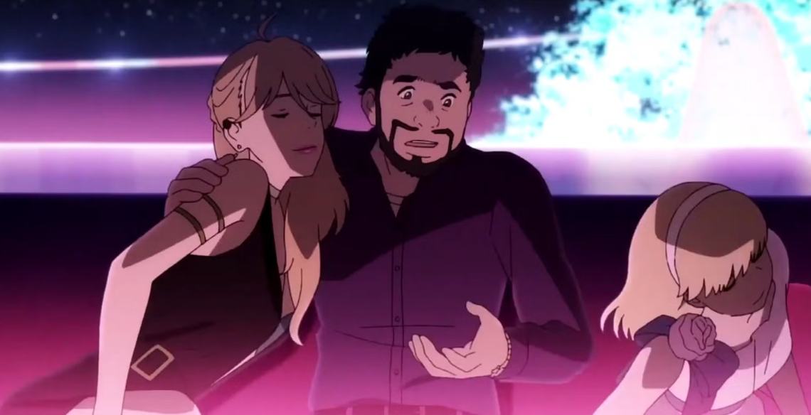 Christine and Leland with their target Sam in Lazarus Episode 4 from Adult Swim and MAPPA, directed by Shinichiro Watanabe