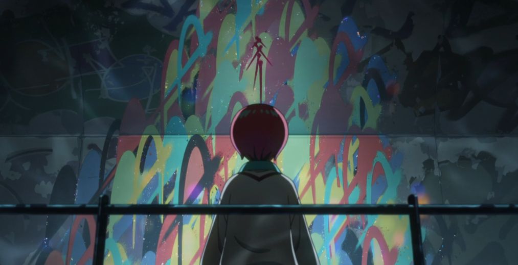 Amate stares at graffiti in Mobile Suit Gundam GQuuuuuuX Episode 3